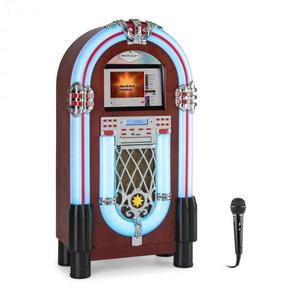 Auna Graceland Touch, jukebox, 12" dotykový ovládací panel, WLAN, CD, BT, mikrofón, drevený vzhľad vyobraziť