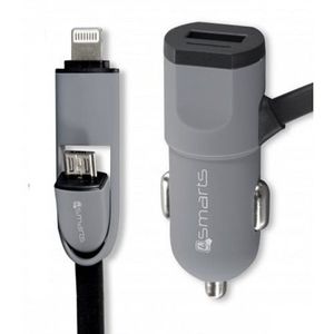 Autonabíjačka 4smarts MultiCord 2.4A s Micro-USB/Lightning káblom 1m Čierna vyobraziť