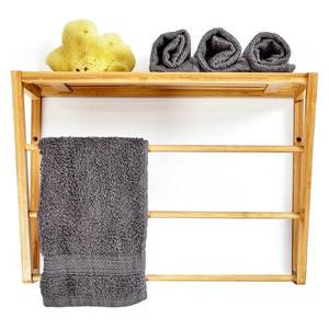 Blumfeldt Nástenný regál do kúpeľne, 3 tyče uteráky, odkladacia plocha hore, 42x30x20cm, bambus vyobraziť