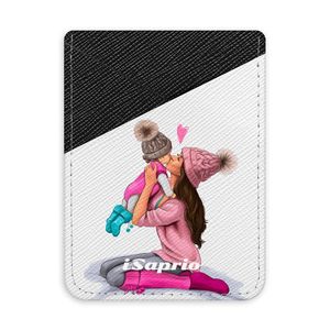 Pouzdro na kreditní karty iSaprio – Kissing Mom – Brunette and Girl – tmavá nalepovací kapsa vyobraziť