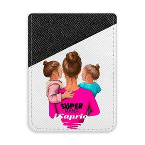 Pouzdro na kreditní karty iSaprio - Super Mama - Two Girls - tmavá nalepovací kapsa vyobraziť