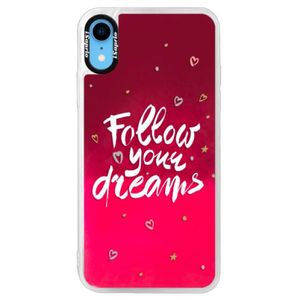 Neónové púzdro Pink iSaprio - Follow Your Dreams - white - iPhone XR vyobraziť