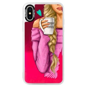 Neónové púzdro Pink iSaprio - My Coffe and Blond Girl - iPhone XS vyobraziť