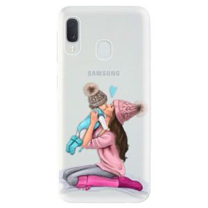 Odolné silikónové puzdro iSaprio - Kissing Mom - Brunette and Boy - Samsung Galaxy A20e vyobraziť