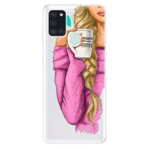Odolné silikónové puzdro iSaprio - My Coffe and Blond Girl - Samsung Galaxy A21s vyobraziť