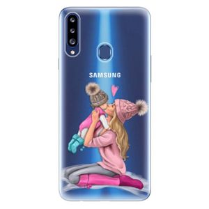 Odolné silikónové puzdro iSaprio - Kissing Mom - Blond and Girl - Samsung Galaxy A20s vyobraziť