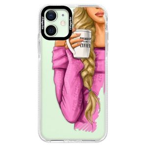 Silikónové puzdro Bumper iSaprio - My Coffe and Blond Girl - iPhone 12 vyobraziť