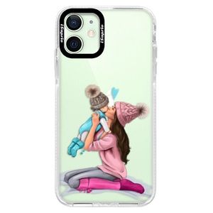 Silikónové puzdro Bumper iSaprio - Kissing Mom - Brunette and Boy - iPhone 12 mini vyobraziť