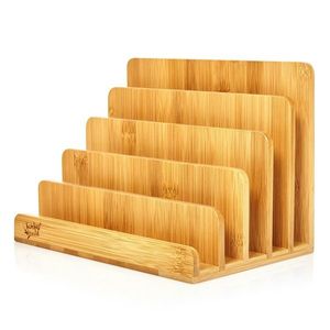 Blumfeldt Stojan na listy s 5 priehradkami, A4, 25 × 17, 5 × 16 cm, stojaci alebo ležiaci, bambus vyobraziť