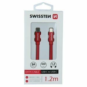 Dátový kábel Swissten USB-C/USB-C 1.2m Červený opletený vyobraziť