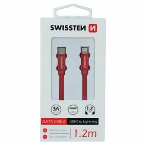 Dátový kábel Swissten USB-C/Lightning 1.2m Červený opletený vyobraziť
