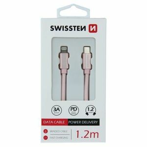 Dátový kábel Swissten USB-C/Lightning 1.2m Ružový opletený vyobraziť