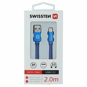 Dátový kábel Swissten USB-C Quick Charge 3A 2m Modrý opletený vyobraziť