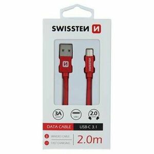 Dátový kábel Swissten USB-C Quick Charge 3A 2m Červený opletený vyobraziť