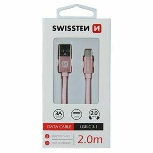 Dátový kábel Swissten USB-C Quick Charge 3A 2m Ružový opletený vyobraziť