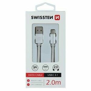 Dátový kábel Swissten USB-C Quick Charge 3A 2m Biely opletený vyobraziť