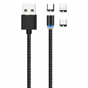 MG 3in1 magnetický USB kábel + plug adaptér Micro USB / USB-C / Lightning 1m, čierny (WMC-01) vyobraziť