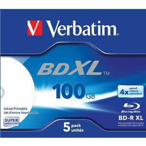 VERBATIM BD-R XL (5-pack) Blue-Ray/Jewel/DL/4x/100GB/ WIDE WHITE INKJET PRINTABLE HARDCOAT SURFACE vyobraziť
