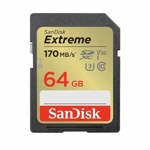 SANDISK EXTREME 64 GB SDXC MEMORY CARD 170 MB/S A 80 MB/S, UHS-I, CLASS 10, U3, V30 vyobraziť