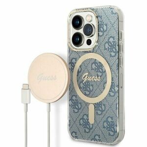 Puzdro Guess 4G MagSafe + Bezdrôtová nabíjačka pre iPhone 14 Pro - modré vyobraziť