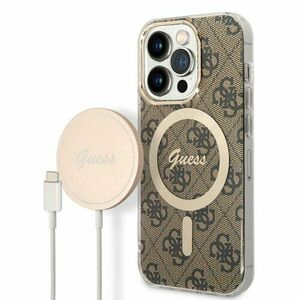 Puzdro Guess 4G MagSafe + Bezdrôtová nabíjačka pre iPhone 14 Pro - hnedé vyobraziť