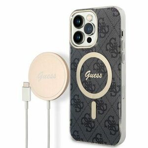Puzdro Guess 4G MagSafe + Bezdrôtová nabíjačka pre iPhone 14 Pro Max - čierne vyobraziť
