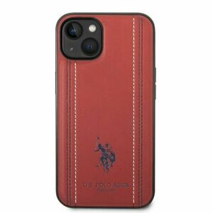 U.S. Polo PU Leather Stitched Lines Zadní Kryt pro iPhone 14 Plus Red vyobraziť