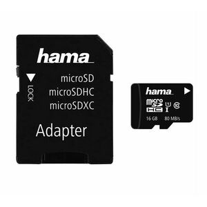 HAMA 124138 MICROSDHC 16GB CLASS 10 UHS-I 80 MB/S + ADAPTER vyobraziť