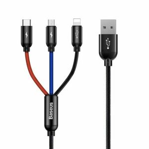 Baseus Three Primary kábel USB - Micro USB / Lightning / USB-C 3.5A 1.2m, čierny (CAMLT-BSY01) vyobraziť