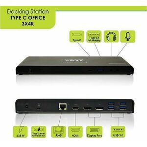 PORT CONNECT Dokovací stanice USB-C 9v1 3x4K, 2x Display Port, HDMI, 3x USB, USB-C, Ethernet, jack vyobraziť