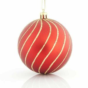Eurolamp Vianočné ozdoby plastové červené gule so zlatými líniami, 8 cm, set 6 ks vyobraziť