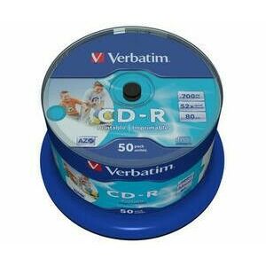 VERBATIM CD-R(50-Pack)Spindle/Inkjet Printable/52x/700MB / Non ID Branded vyobraziť
