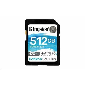 Kingston 512GB SecureDigital Canvas Go! Plus (SDXC) Card, 170R 90W Class 10 UHS-I U3 V30 vyobraziť