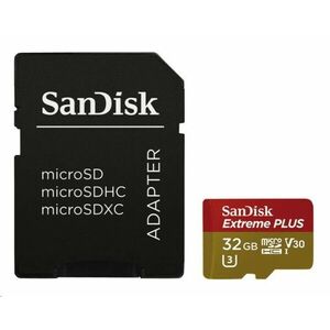 SanDisk MicroSDHC karta 32GB Extreme PLUS (10MB/s, UHS-I V30, Rescue Pro Deluxe) + adaptér vyobraziť