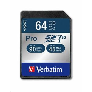 VERBATIM SDXC karta 64GB Pro, U3, V30 (R: 90/W: 45 MB/s) vyobraziť