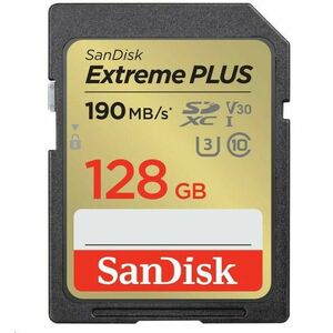 SanDisk SDXC karta 128GB Extreme PLUS (190 MB/s Class 10, UHS-I U3 V30) vyobraziť