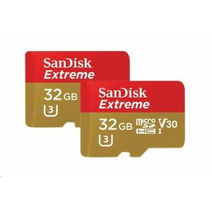 SanDisk MicroSDHC karta 32GB Extreme (100MB/s, A1 C10 V30 UHS-I U3, pre akčné kamery) + adaptér, Twin Pack vyobraziť