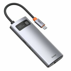 Baseus Metal Gleam HUB adaptér USB-C - USB-C, 3x USB, HDMI, RJ45, šedý (CAHUB-CW0G) vyobraziť