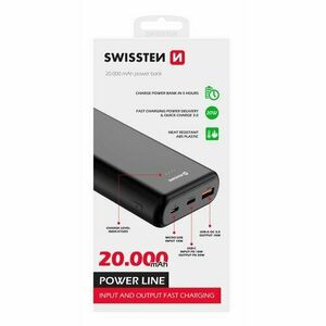 Swissten Power Line Powerbank 20000 mAh 20W PD Čierna vyobraziť