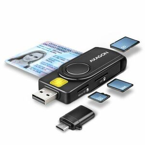 AXAGON CRE-SMP2A, USB-A + USB-C PocketReader 4-slot čtečka Smart card (eObčanka) + SD/microSD/SIM vyobraziť