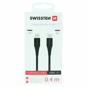 Dátový kábel Swissten USB-C/USB-C Fast Charge 3A 0, 4m Čierny vyobraziť