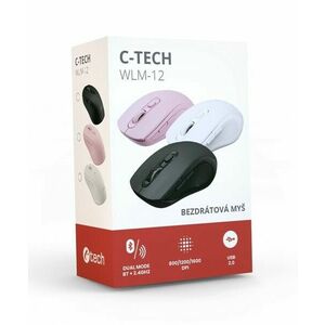 C-TECH myš Dual mode, bezdrôtová, 1600DPI, 6 tlačidiel, ružová, USB nano receiver vyobraziť