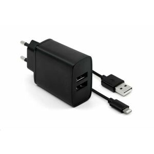 Fixed nabíjačka do siete, konektor 2x USB-A, kábel USB -> Lightning (MFI) dĺžka 1 m, 15 W, čierna vyobraziť