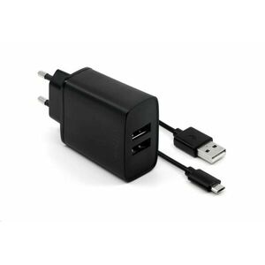 Fixed nabíjačka do siete, konektor 2x USB-A, kábel USB -> micro USB dĺžka 1 m, 15 W, čierna vyobraziť