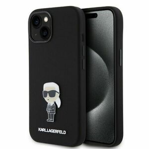 Puzdro Karl Lagerfeld Liquid Silicone Metal Ikonik iPhone 15 - čierne vyobraziť