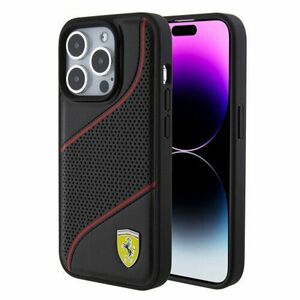 Ferrari PU Leather Perforated Slanted Line Zadní Kryt pro iPhone 15 Pro Black vyobraziť