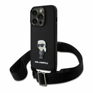 Karl Lagerfeld Saffiano Crossbody Metal Ikonik Zadní Kryt pro iPhone 15 Pro Black vyobraziť