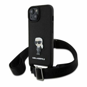 Karl Lagerfeld Saffiano Crossbody Metal Ikonik Zadní Kryt pro iPhone 15 Plus Black vyobraziť