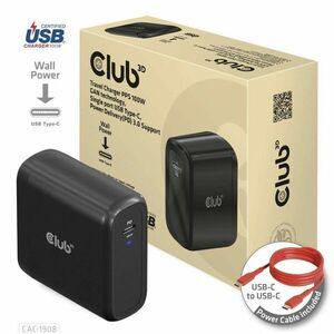 Club3D cestovná nabíjačka 100W GAN technológia, USB-IF TID certified, USB Type-C, Power Delivery (PD) 3.0 Support vyobraziť