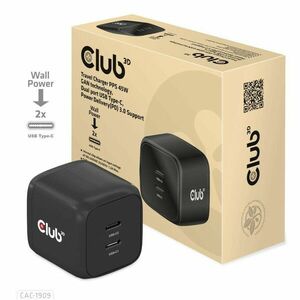Club3D cestovná nabíjačka PPS 45W GAN technológia, Dual port USB Type-C, Power Delivery (PD) 3.0 Support vyobraziť
